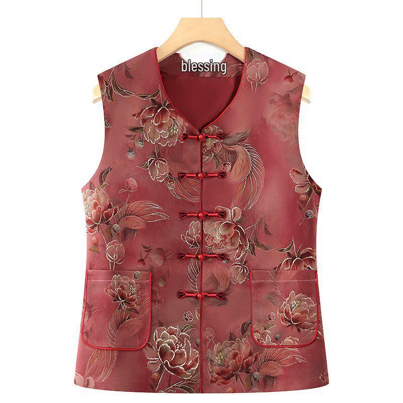 

Women s Tang Suit Vest: Spring/Autumn Style for Middle-aged/Elderly, Grandma/Mother s Cardigan 2XL 100-115 jin