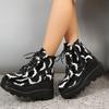 New Women's Boots Sponge Cake Thick Soled Patent Leather Short Boots Women's Printed Bat Ankle Boots Plus Size 35-43