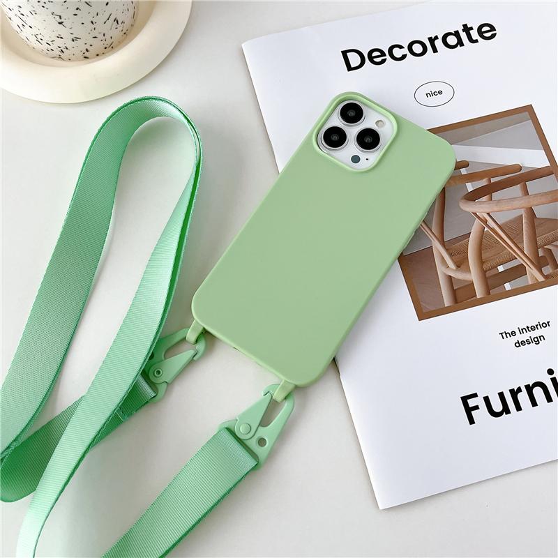 Crossbody Lanyard Matte Silicone Soft Case For iPhone 15 Pro Max 14 13 12 11 XR XS X 7 8 Plus Necklace Strap Shockproof Cover
