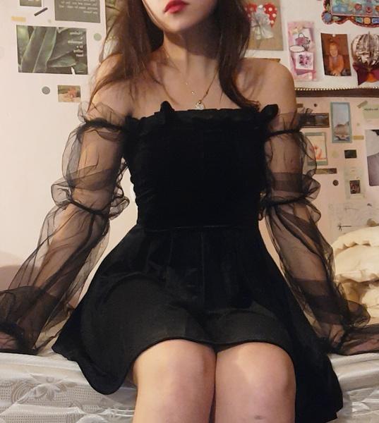 

Винтажные готические платья Goth Dark Mesh Egirl 2021, эстетическое прозрачное плиссированное платье на бретелях, шикарный панк, хип-хоп, гранж, эмо, шик Y2K XL чёрный