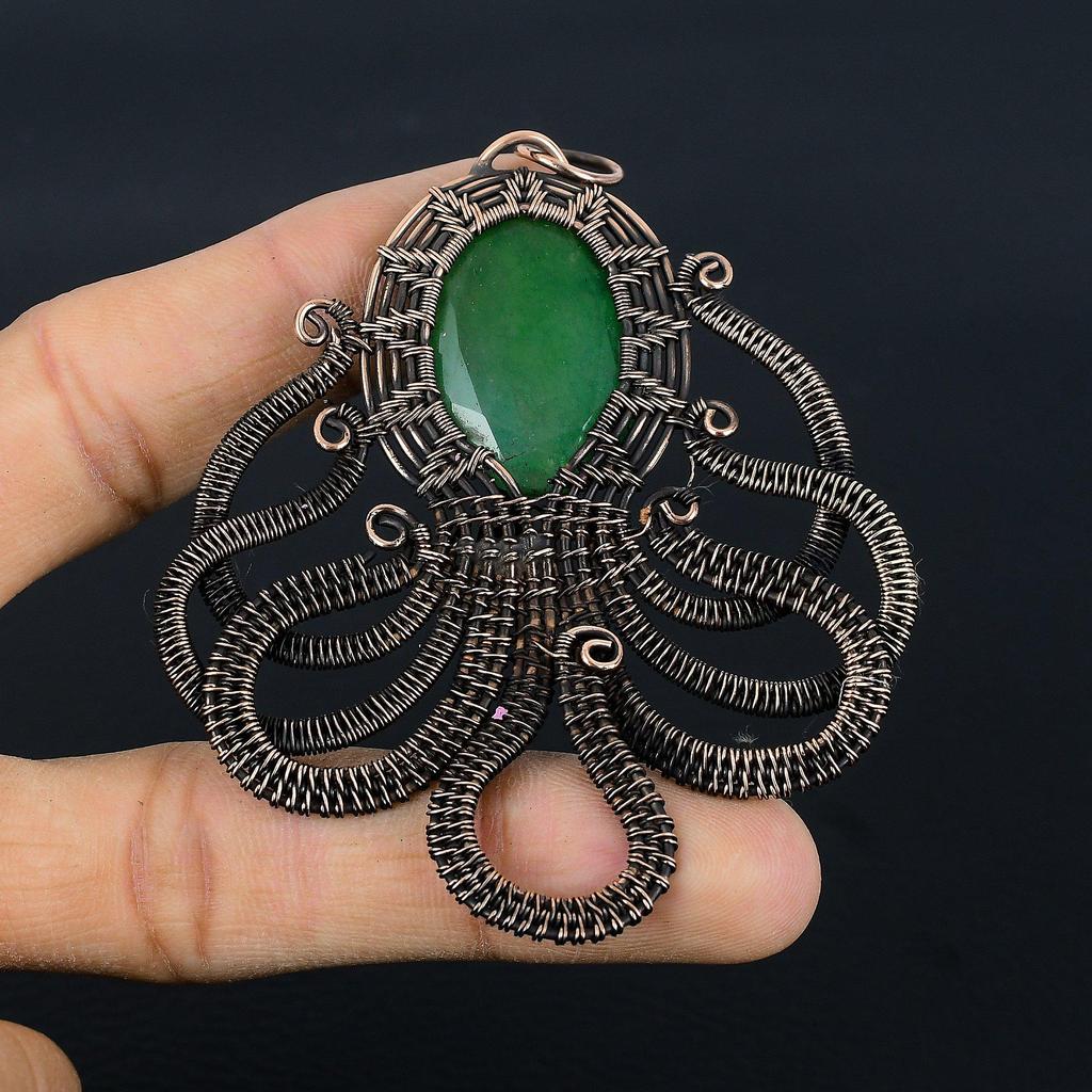 Emerald Pendant, 999 Copper Wire Wrapped Pendant Gemstone Jewelry, Handmade Pendant Amazing Jewelry, Gift For Her