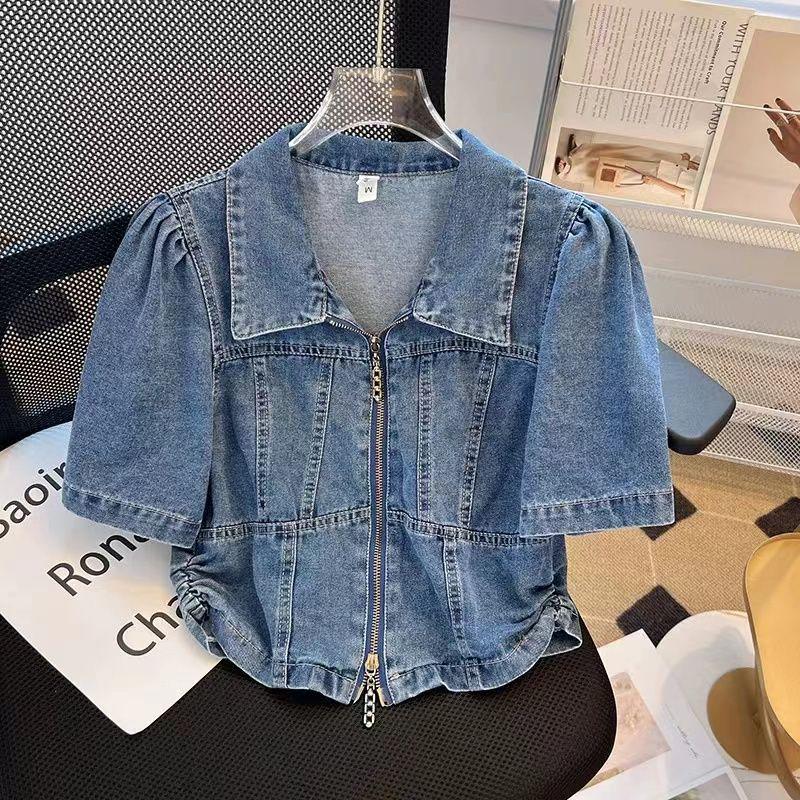 

Women s Casual Thin Design Short-Sleeve Denim Polo Jacket - Summer 2026 New Arrival S
