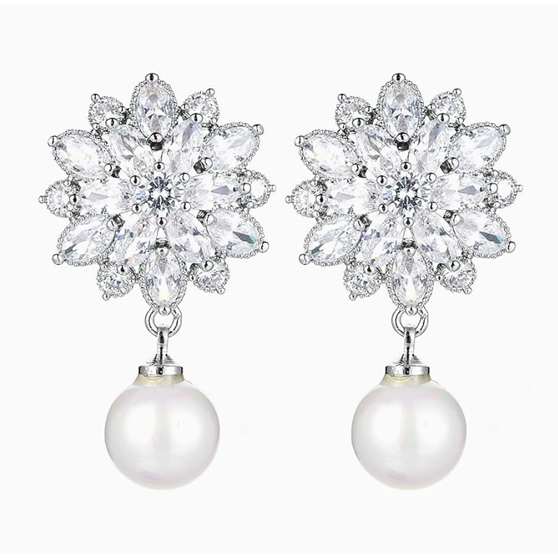 

[J s select]Ladies cubic zirconia pearl earrings accessories wedding bridal party to the event