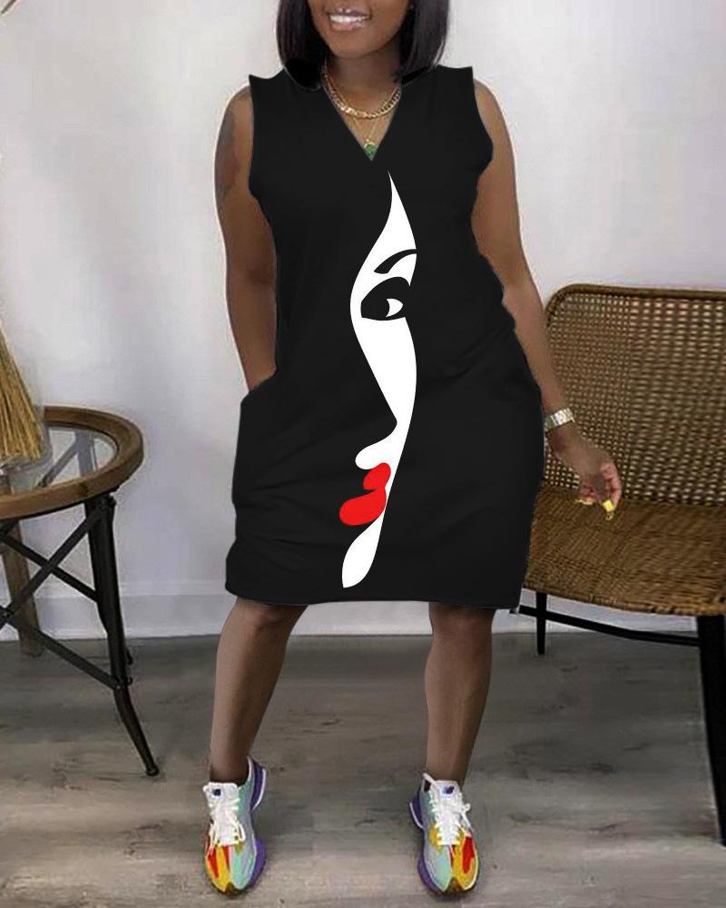 Foreign Trade Cross-border 2026 New Cross-border 3D Printing Outdoor Fashion Casual Loose Large Size Women's V-Neck Sleeveless