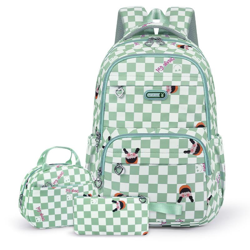 Set de 3 pièces sacs à dos imprimés à carreaux grande capacité sac d'école décontracté pour adolescents filles sac à dos imperméable pour étudiants