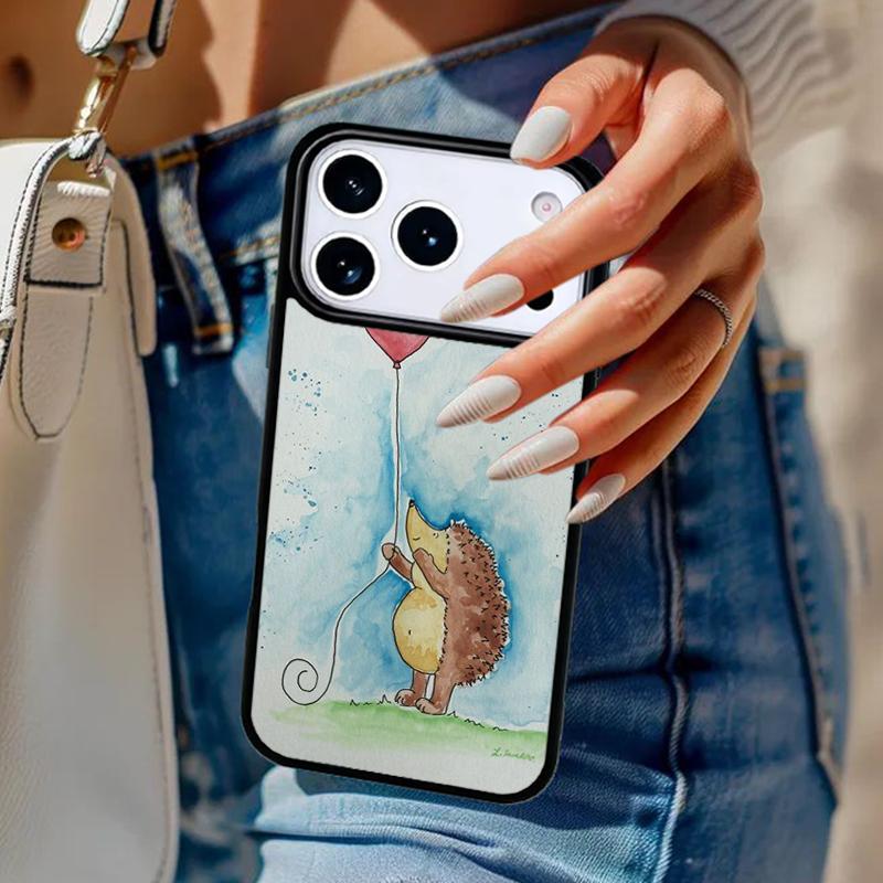 Hedgehog and Balloon Phone Case For iPhone 17 Air 14 15 13 12 Max Cover For Apple 14 15 16 16e 11 Pro Max Plus