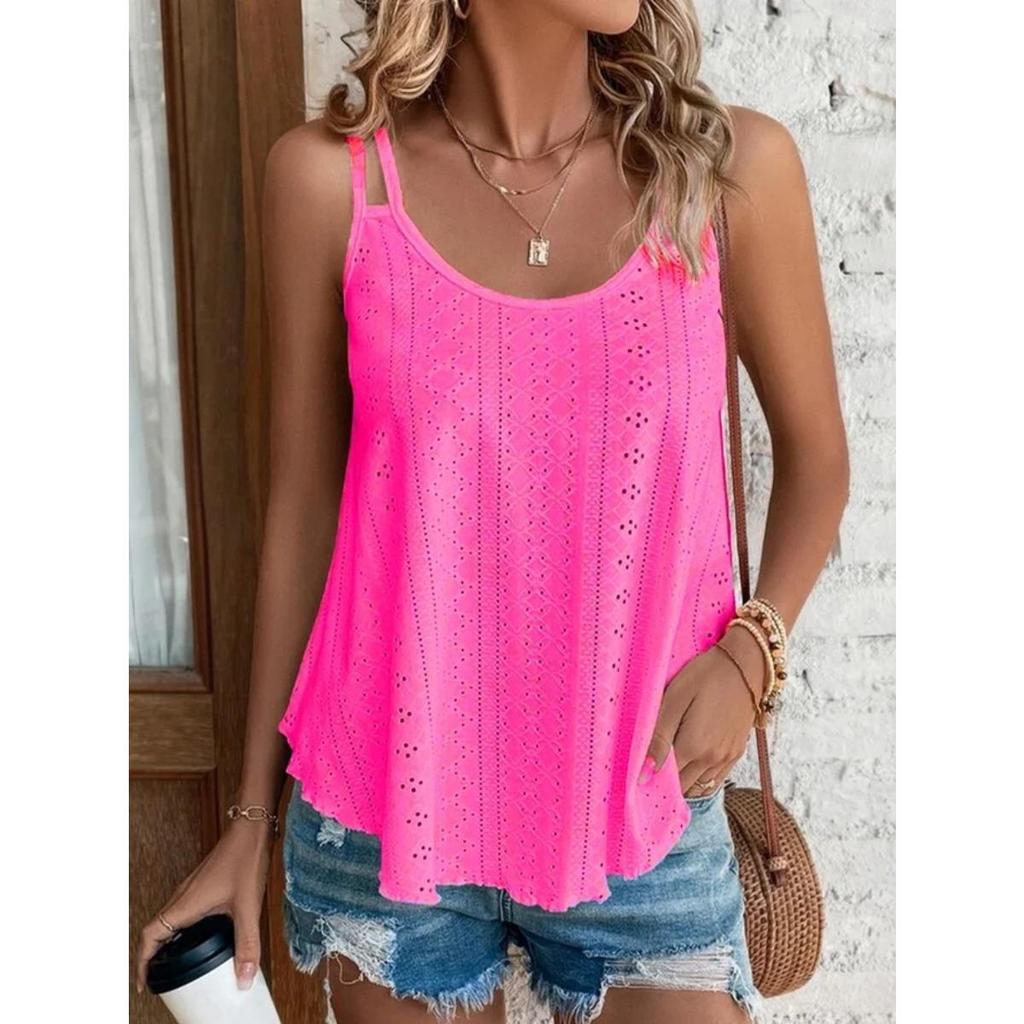 Double Shoulder Camisole Undershirt Round Neck Jacquard Inner Sleeveless Bottoming Shirt Female