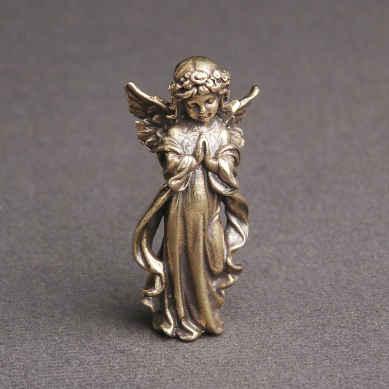 Brass Guardian Angel Fairy Garden Decoration Cupid Metal Figurine Desk Decoration Statue Bronze Carving Decoration Crafts