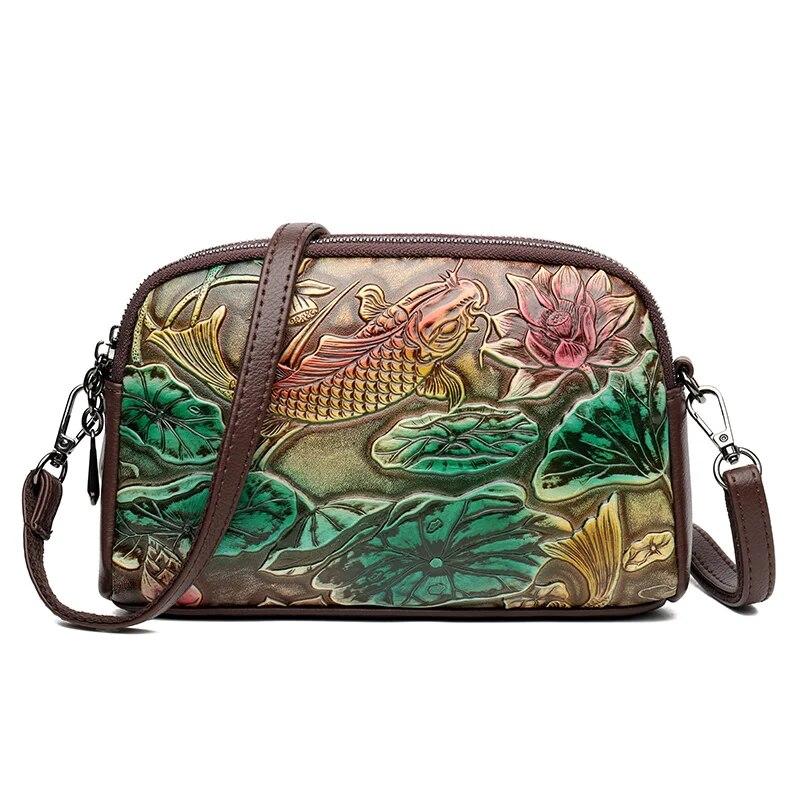 Sac à main en cuir de haute qualité, sac de luxe de styliste rétro Style ethnique imprimé 3D, sac à bandoulière mode diagonale, pochette croisée pour téléphone