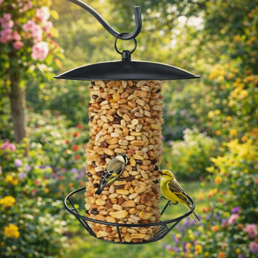 Large Capacity Hanging Bird Feeder Cylindrical Bird Feeding Tray Food Dispenser  Patio