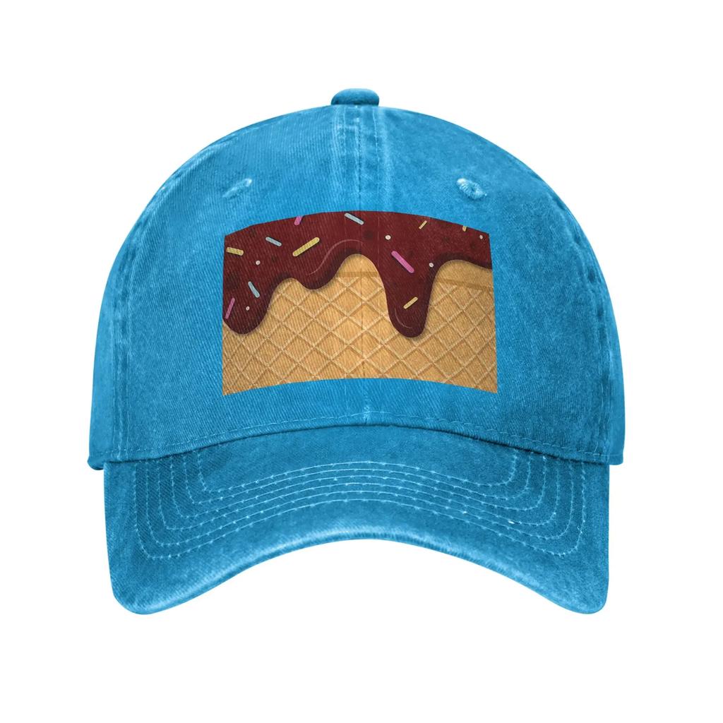 Cappellino in Tessuto Denim con Stampa Waffle Gelato e Cioccolato Cappellini da Baseball Casual Cappello Regolabile Estivo Unisex
