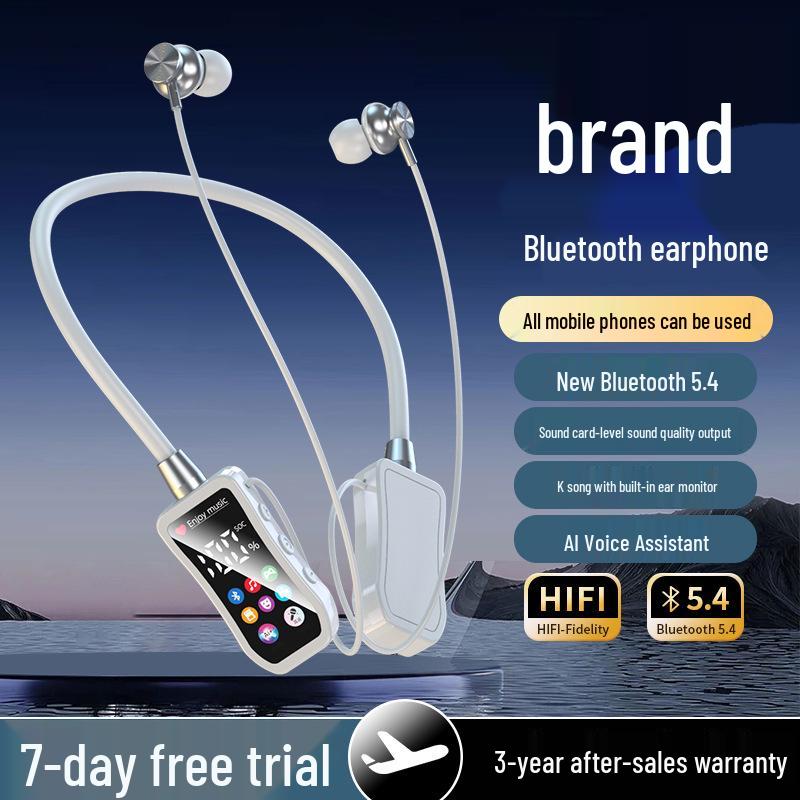 

Wireless Bluetooth Sports Headphones with Digital Display, Noise Reduction, Card Slot, Long Battery Life, and Comfortable Neckband Design Box Package [Cable + Manual] білий/вершковий