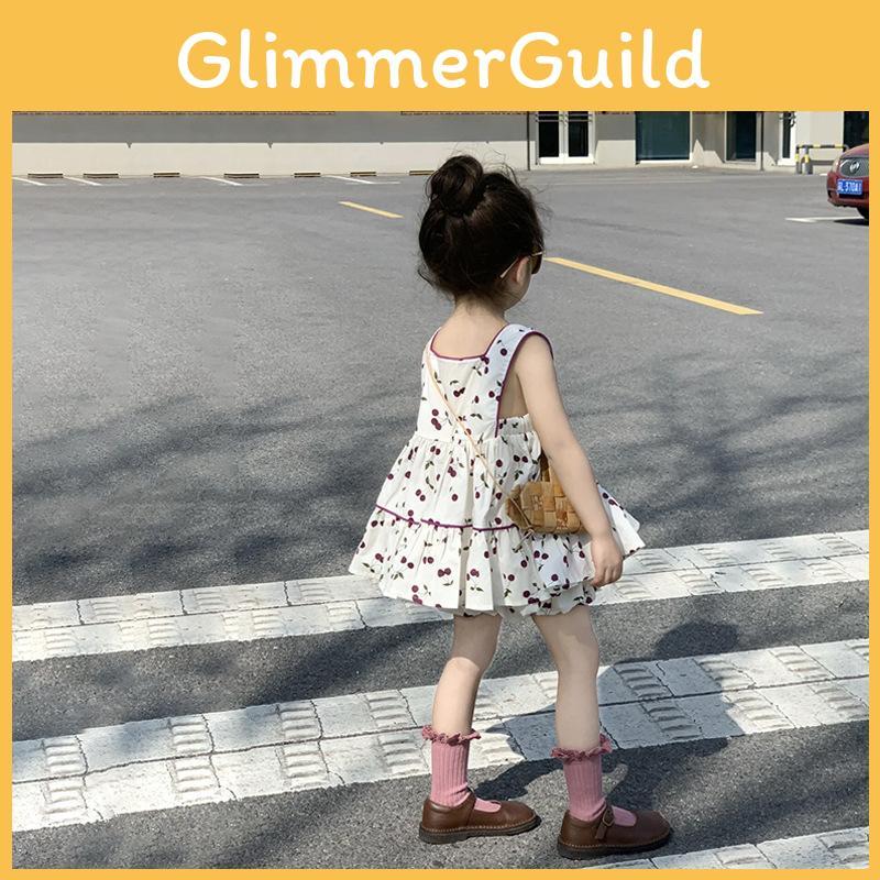 Charming Two Piece Summer Set For Little Girls Featuring Cherry Blossom Print Design