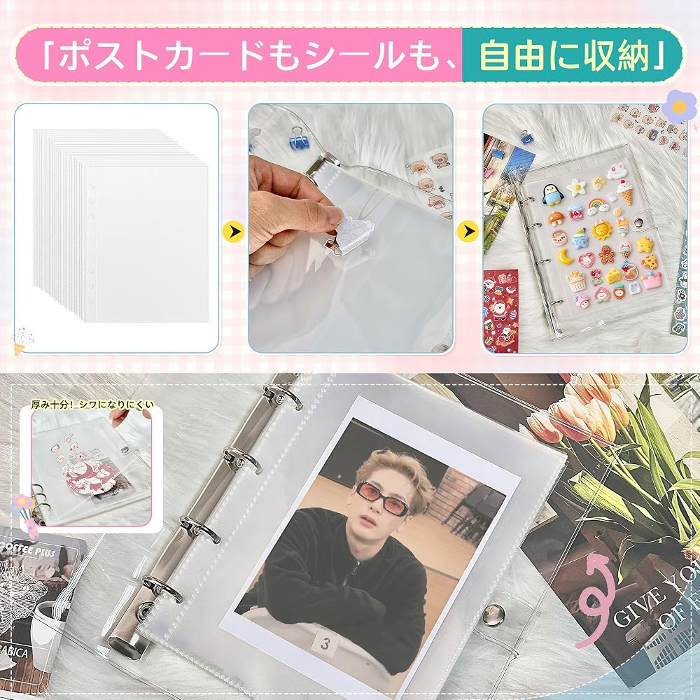Topmvp Sticker Album, A4 Size, Large, Transparent, 4-Hole Binder | Includes 10 Sheets of Removable