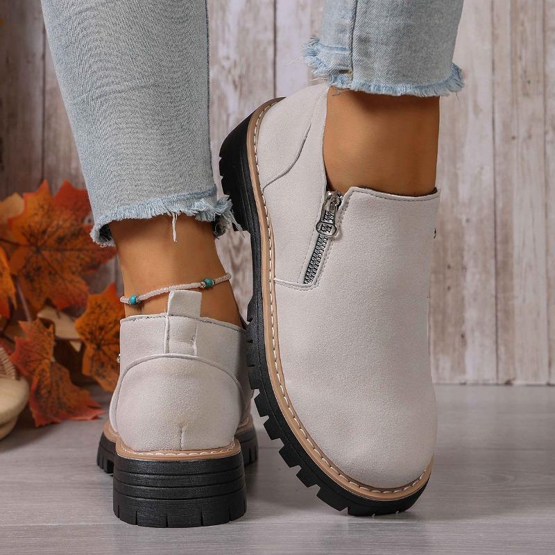 Women's Plus Size Autumn and Winter Beautiful and Versatile Block Heel Suede Side Zipper Fashion Boots