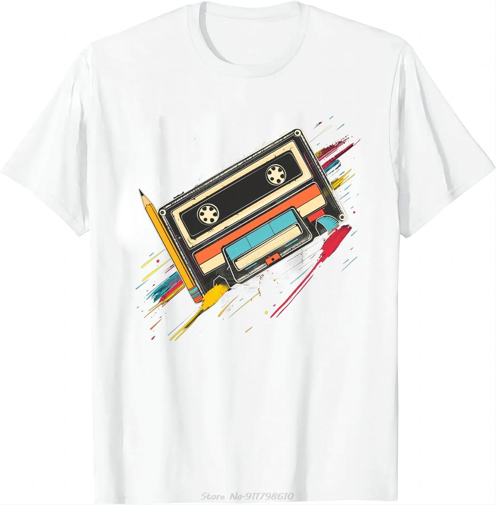 80s Cassette Tape Pencil 1980s Retro Vintage Throwback Music Vintage T-shirt Oversized Unisex Tshirt Men Clothing Fitness Tshirt