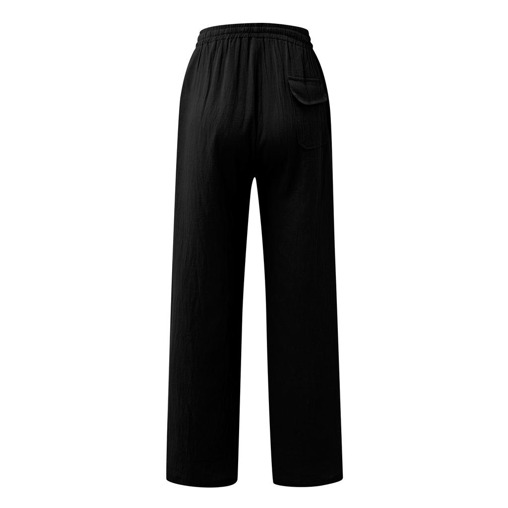 Pantalon décontracté ample et confortable pour hommes, pantalon décontracté en coton et lin avec cordon de serrage