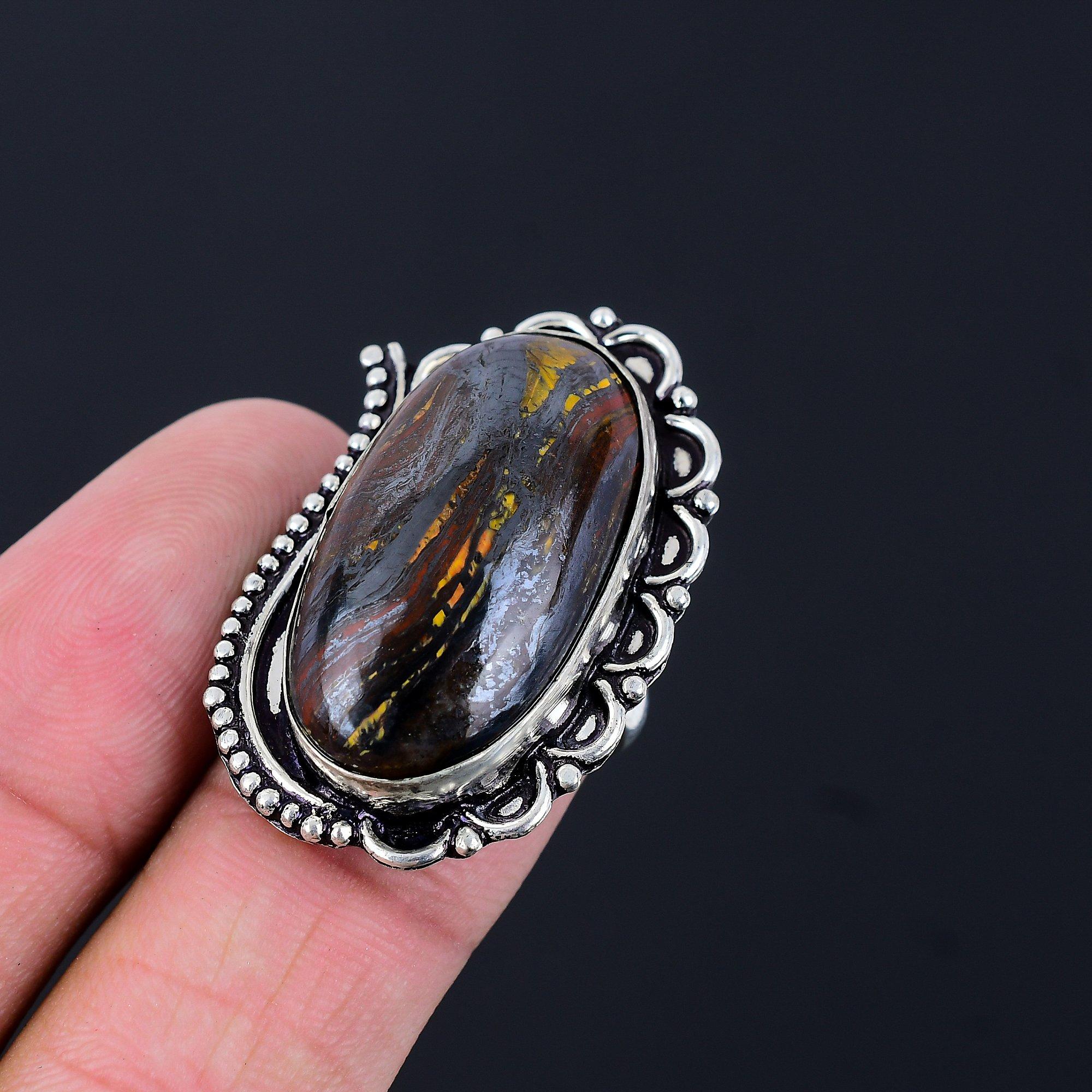 925 Sterling Silver Natural Iron Iron Tiger Eye Wife Solitaire Ring Jewelry US 7 7
