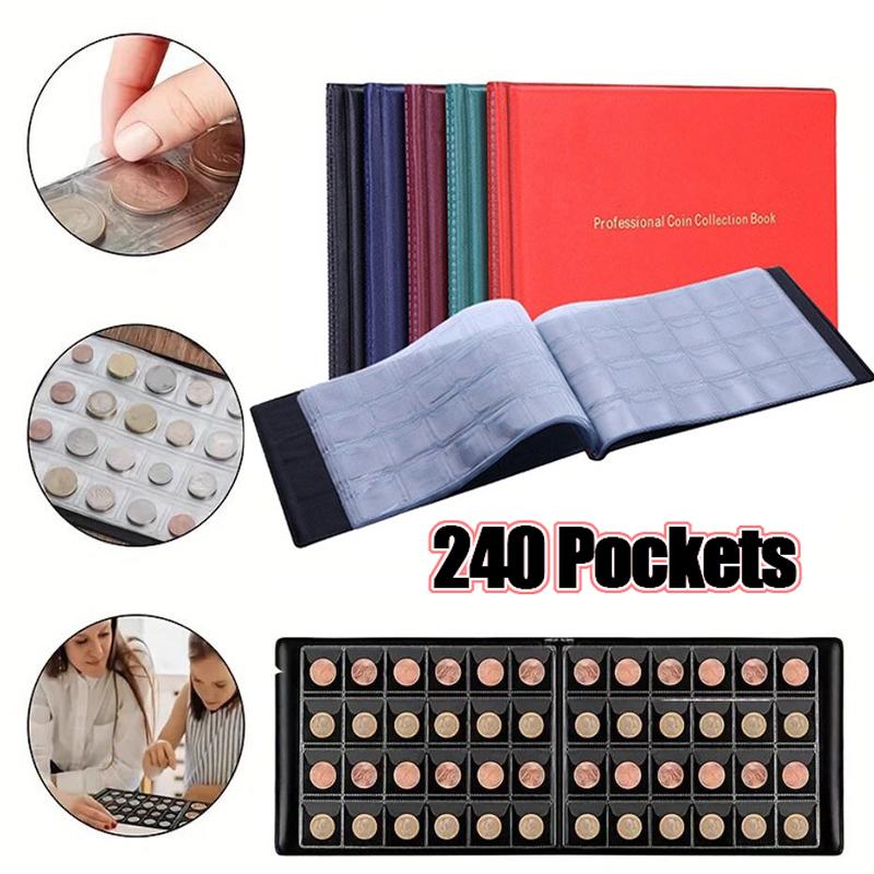 240 Pockets Coin Collection Holder PVC Penny Album Gifts Coin Collecting Album 10 Pages Coin Collection Book For Collectors