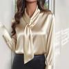 Autumn Ribbon Long-sleeved Shirt Women's Solid Color Fashionable Design Elegant Top