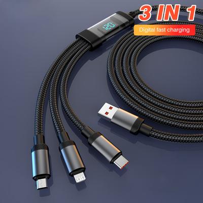 3-in-1-USB-Ladekabel, Micro-USB-Typ-C-Kabel, 120 W, schnelles Aufladen, Digitalanzeigekabel für iPhone 15 14, Samsung S23, Xiaomi OPPO-Telefon