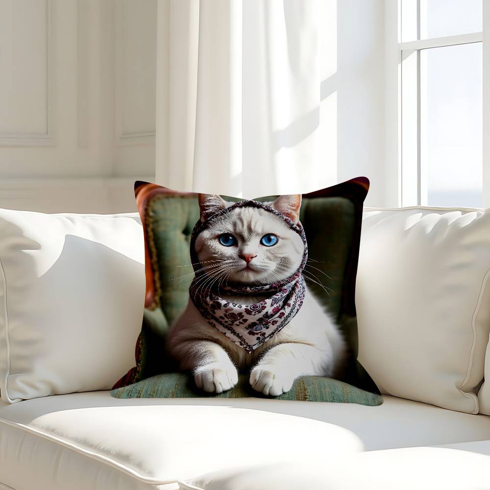 A Kitten Wearing A Headscarf Cushion Cover Car Throw Pillow Case For Sofa Car Christmas Gift 40x40cm 45x45cm