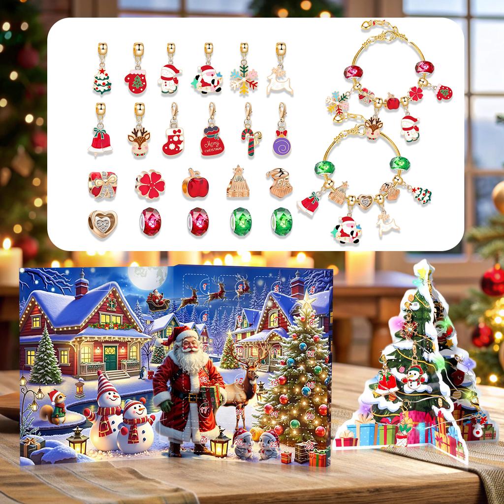 DIY Christmas Bracelet Advent Calendar Kit with Tree Xmas Countdown Calendar Xmas Bracelets Toy Arrival Calendar Xmas Ideal Gift