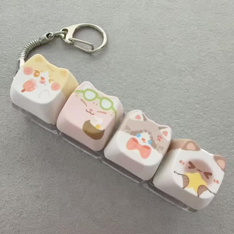 Cute Cat Mechanical Keyboard Switch Tester Kawaii Keycap Keychain Quiet Fidget Toy for Office Work Stress Relief