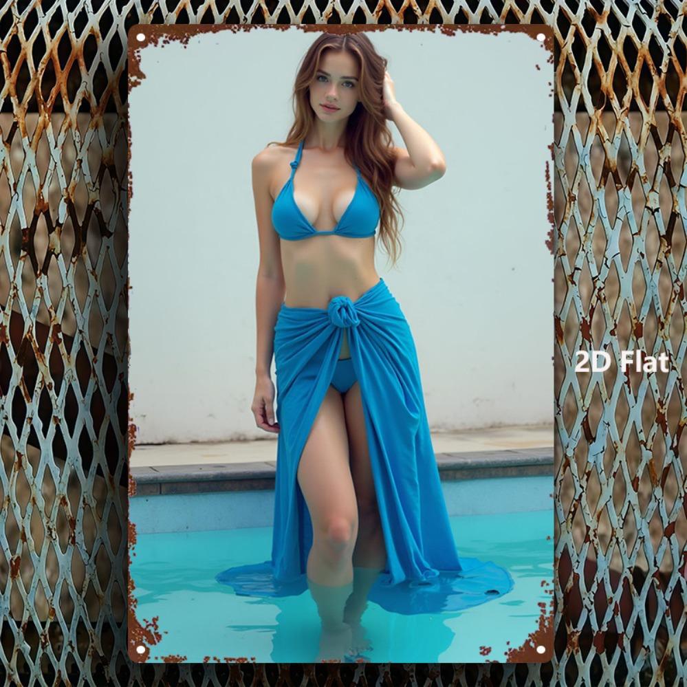 Vintage Blue Bikini Girl Iron Wall Art X Inch Rustic Metal Sign for Home Bar Garage Cafe