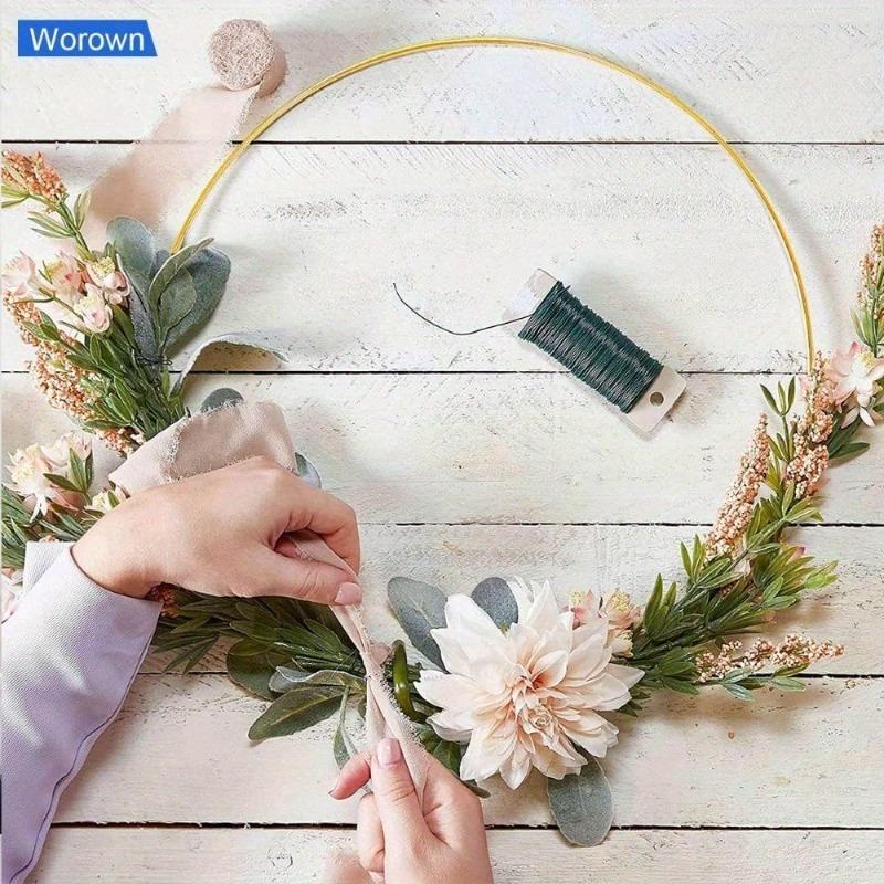Stylish Metal Wreath Hoop with Floral Design DIY Hanging Craft for Wedding Decoration Artificial Flower Ring for Bridal Events