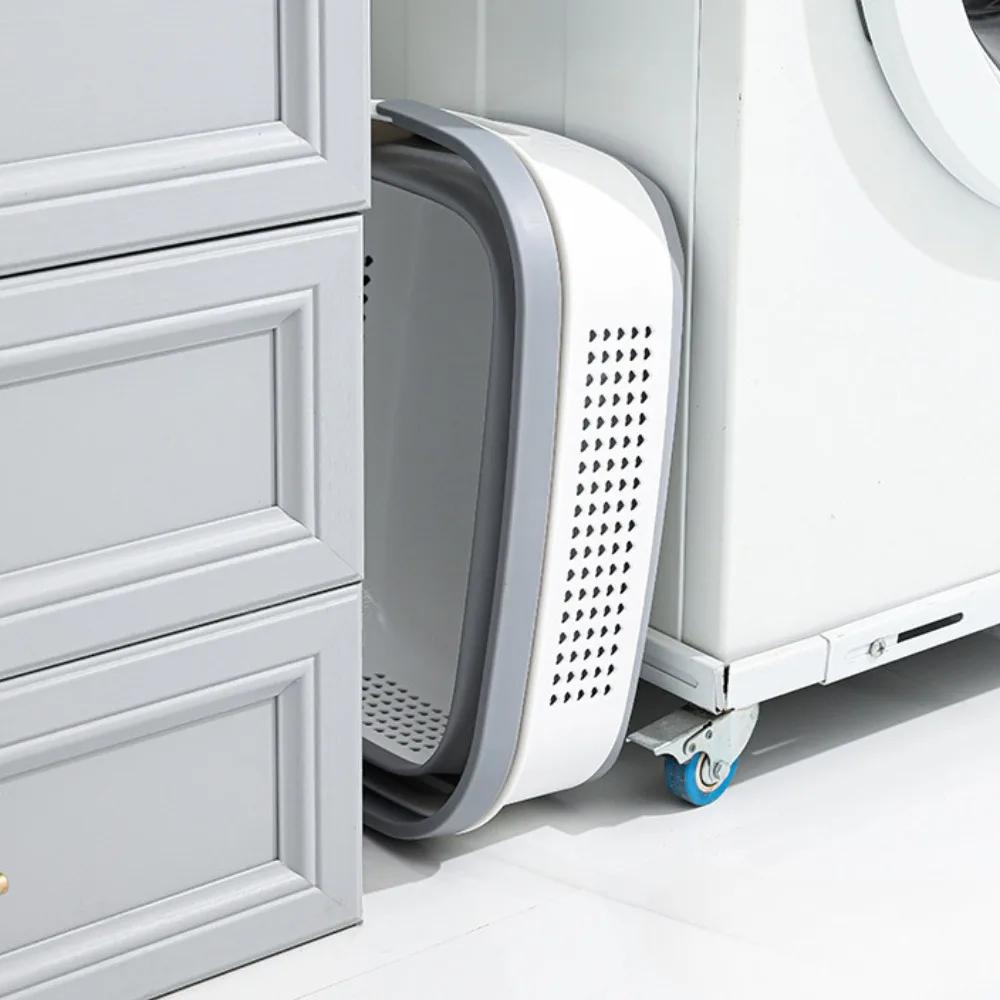 Folding Dirty Clothes Basket Plastic Material Clothing Basket Hollow Out Laundry Box with A Handle High-capacity Clothes Baskets