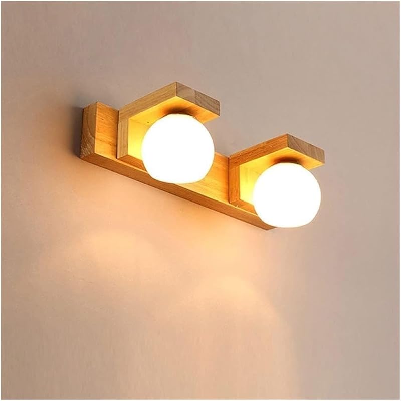 

Настенный светильник Деревянный Зеркальный светильник Светильник для туалетного столика в ванной комнате Белый стеклянный плафон Деревянное настенное бра для туалетного столика Передние лампы для зеркала для макияжа для спальни Пудровая 3-light