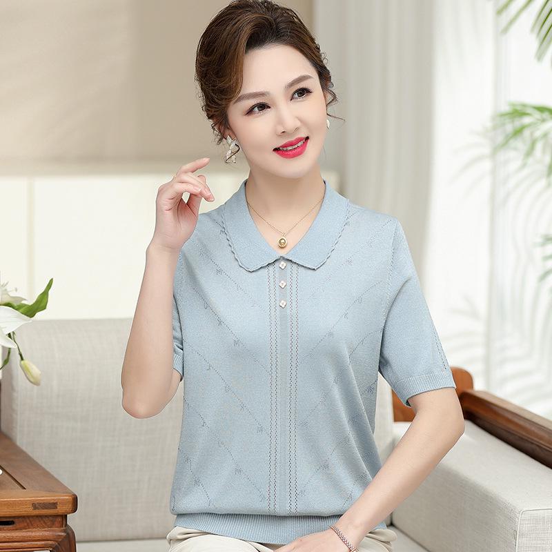 2026 Ice Silk Summer T-Shirt for Middle-aged & Elderly Women - Stylish Short-sleeved Top