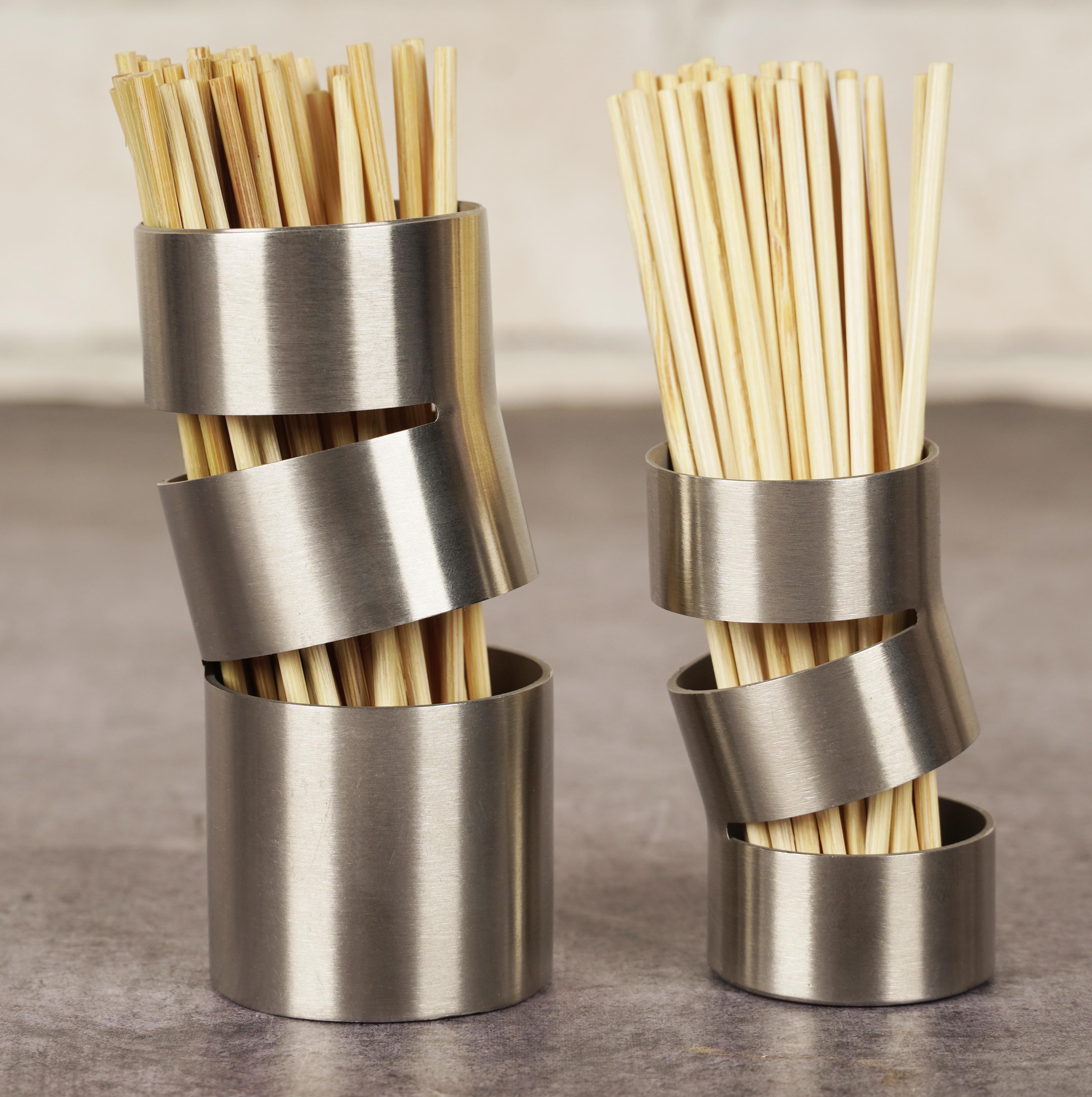 

Trifri Toothpick Dispenser Compact Stainless Steel Cocktail Picks Holder For Patio Stool & Dinner Table one circular spiraled Holder 2.2” x 1.2” inches срібний