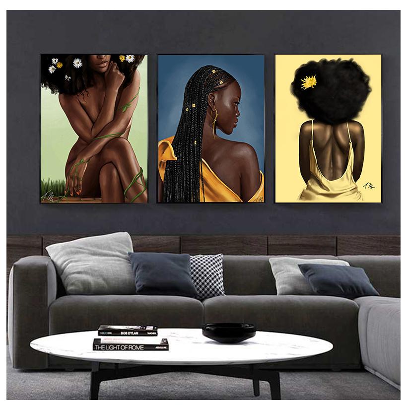 African Art Black Girl Woman Portrait Painting On Canvas Cuadros Poster and Print Scandinavian Wall Art Picture for Living Room