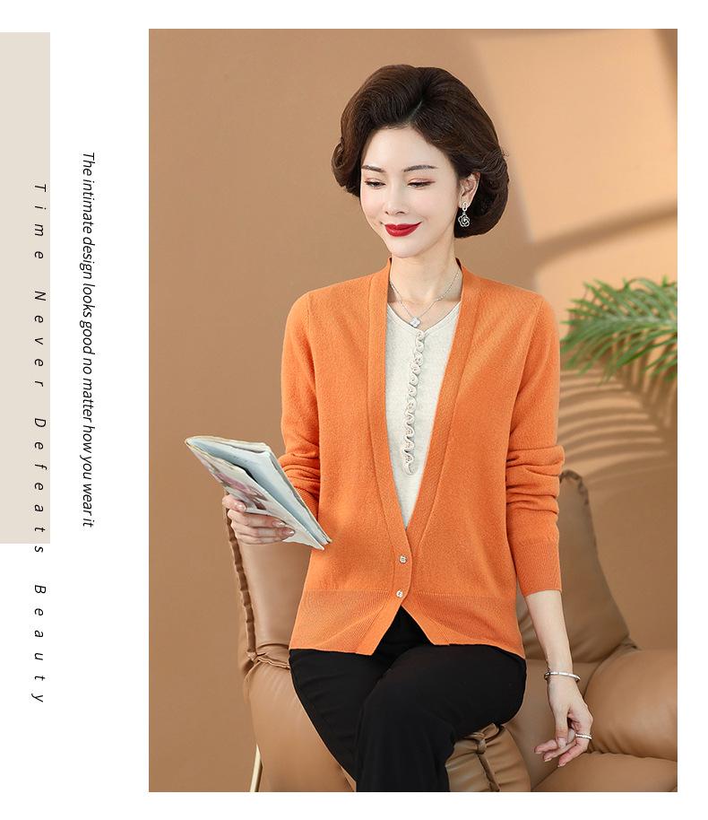 2023 Autumn-Winter V-neck Wool Sweater for Middle-aged and Elderly Women - High Quality Knitwear, Fake Two-piece Design