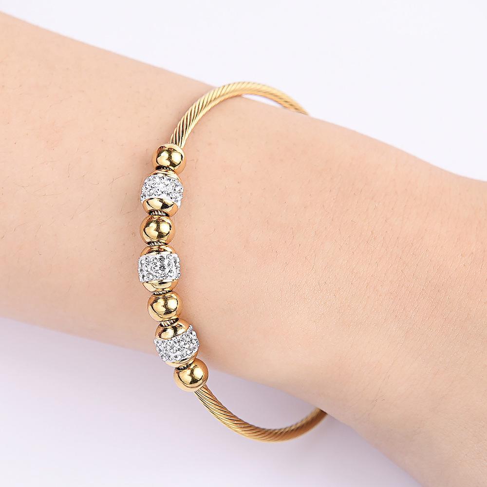 18K Gold Stainless Steel Bracelet with 3MM Magnetic Clasp and Diamond-Paved Cable Wire Design for Women