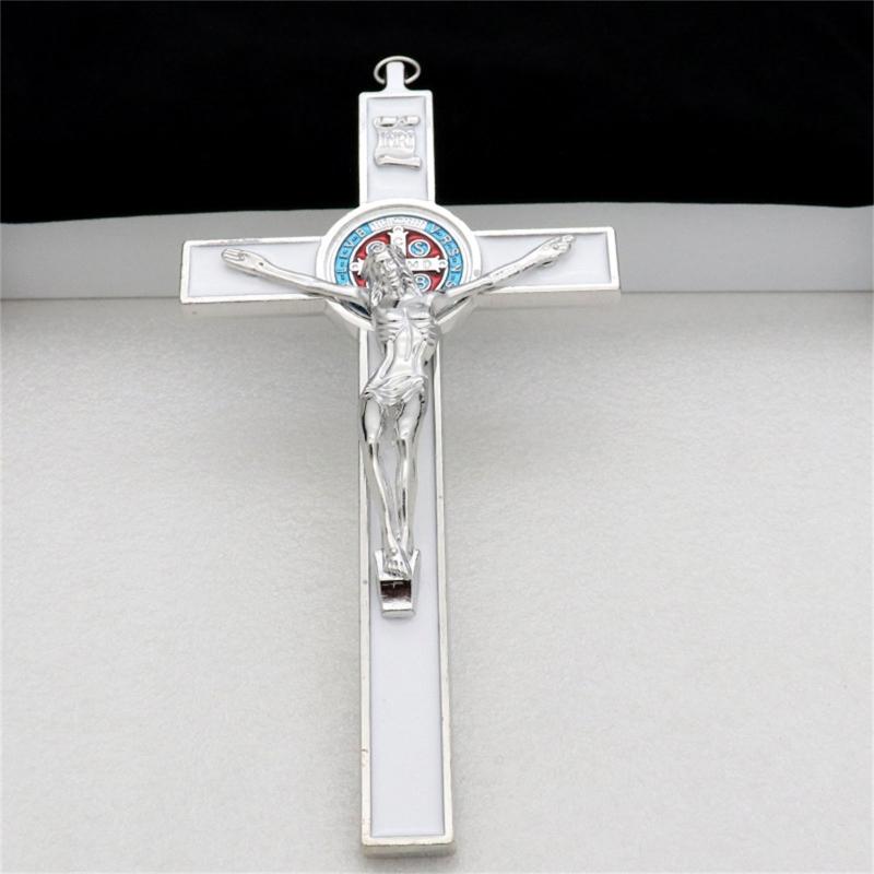 Pendentif Croix Suspendue en Métal Jésus Crucifix Ornement Catholique Artisanat pour Maison Église Chambre Décoration de Voiture Méditation