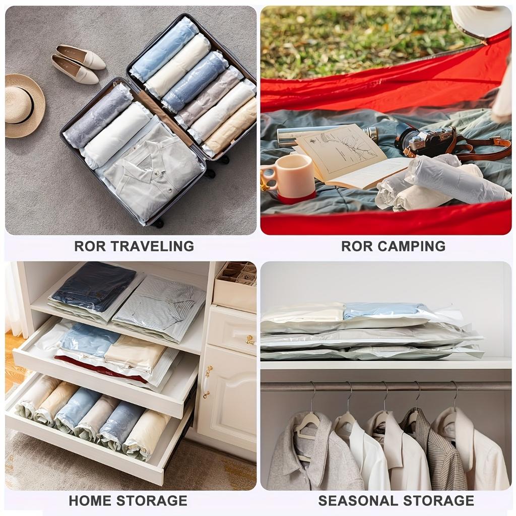2-pack/1 Set Hand Rolled Travel Vacuum Storage Bag (no Need for An Air Pump) - Transparent Matte Design, Saving Space As A Compressed Storage Bag