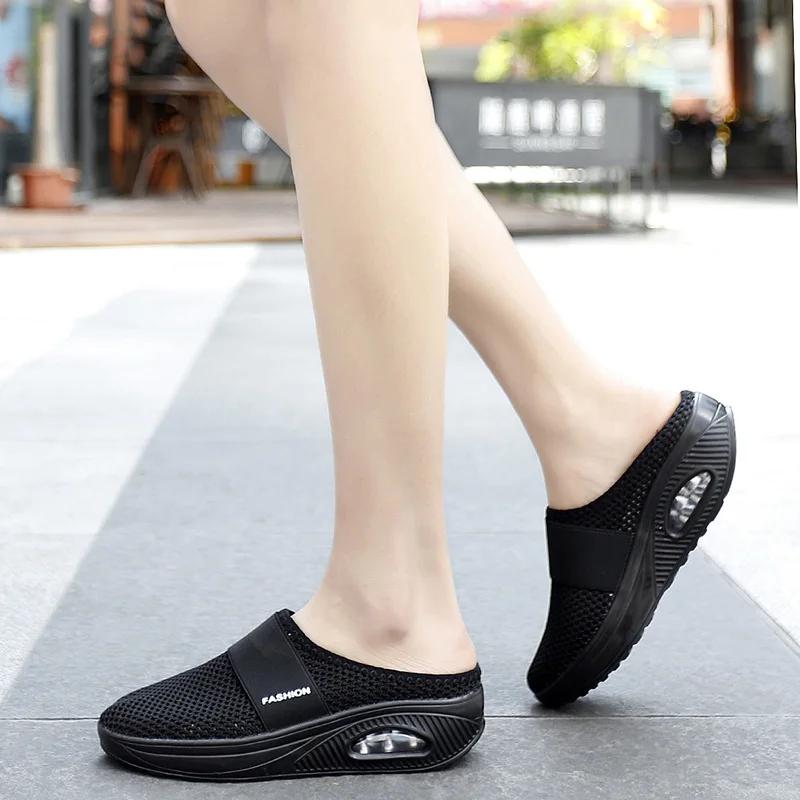 Scarpe da passeggio da donna slip-on con cuscino d'aria Scarpe da donna ortopediche per diabetici con plateau Pantofole leggere in rete Sneaker da donna con zeppa
