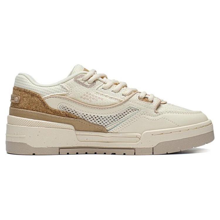 Li Ning 001 BTC Prm Cuero Sintético Antideslizante Resistente a la Abrasión Caña Baja Zapatillas de Skateboarding para Mujer Mate Crudo AGCT068-1