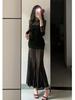 Royal Sister Style Sexy Black Slim-fitting Hip-wrapped Long Dress Niche High-end Sense Super Good-looking Women's Dress Spring