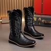 Men's Retro Leather Cowboy Boots, Size 48 - Trendy High Boots for Spring, Autumn, and Winter