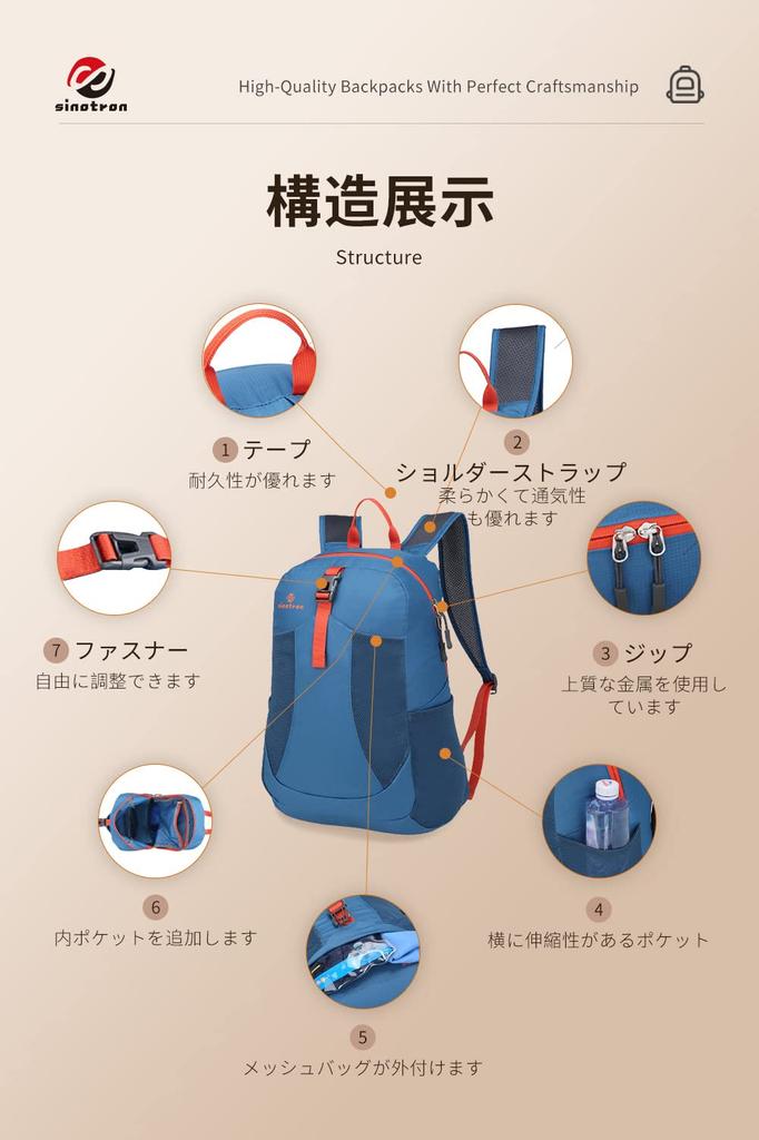 [sinotron] Outdoor Backpack, Ultralight Portable Backpack, Foldable Backpack, Durable, 22L Large Capacity, Multi-color, Suitable for Various Scenes