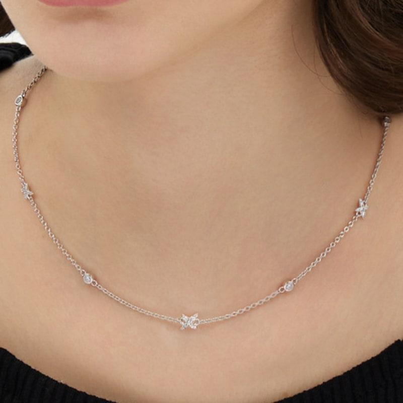 Hyeres-lor Nova Silver (W) Pave Station Necklace HL1N54120W9430