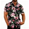 Tibet Blau Bunt Blume Schwarz Basis Rose Kurzarm Retro Große Blume Locker Hawaiianisches Hemd
