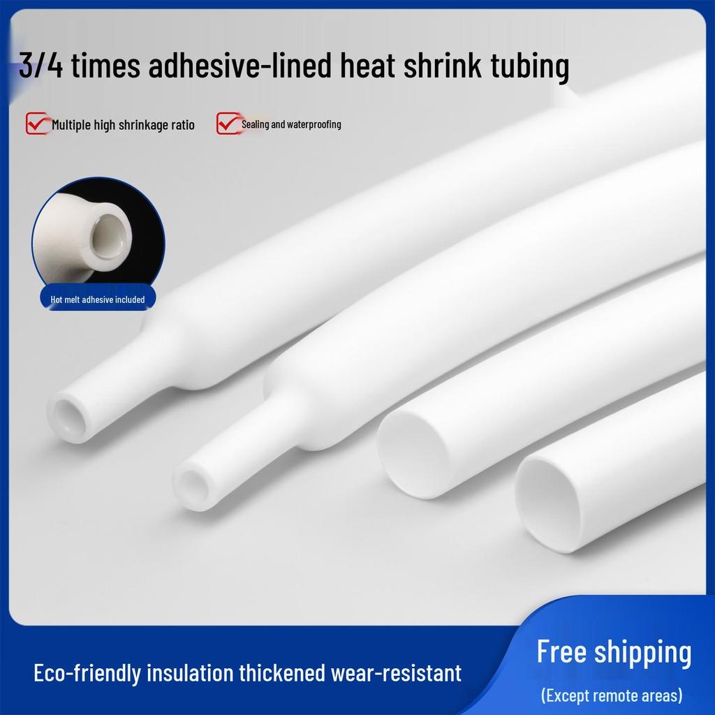 White Heat Shrink Tubing with Adhesive, 3/4x Shrinkage for Data Cable Protection, 3x4x Double-Wall Insulating Sleeve