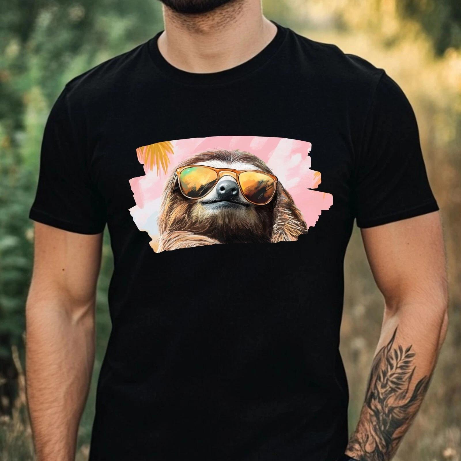 T-Shirt Herren Faultier mit Sonnenbrille Motiv Baumwolle Größe XS bis 5XL XXXL