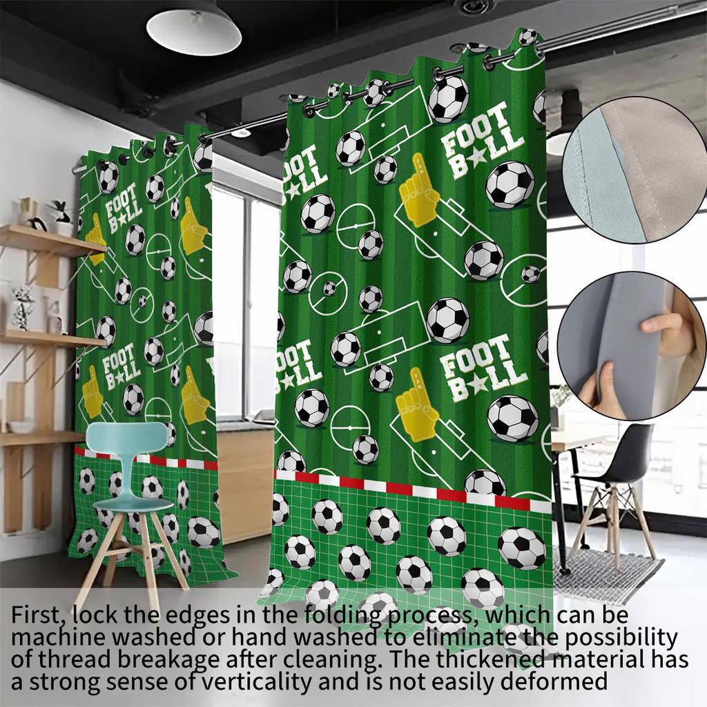 World Cup Football Pattern Blackout Curtain for Boys' Bedroom - High Heat Insulation, Custom Size Available