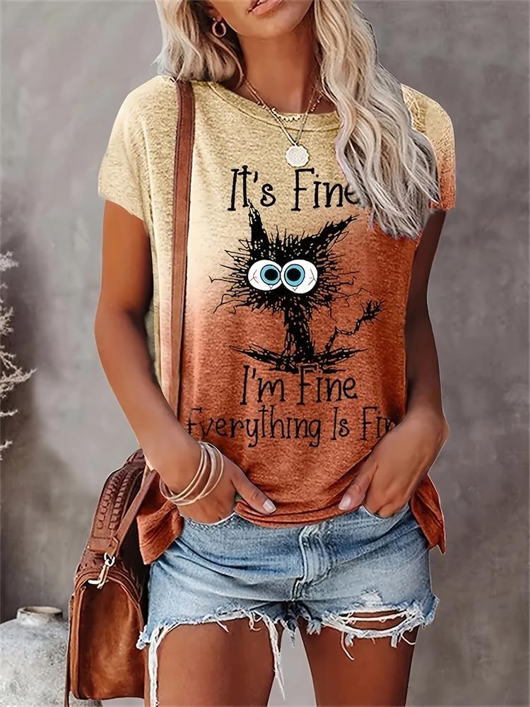 Dandelion Print Women's O-neck T-shirt Urban Street Fashion Women's Loose T-shirt Everyday Casual Elegant Short-sleeved Top